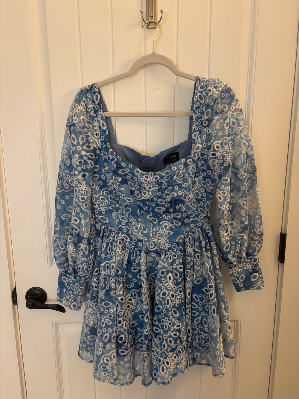 Bardot Blue Floral Lace-Print Puff Sleeve Mini Dress